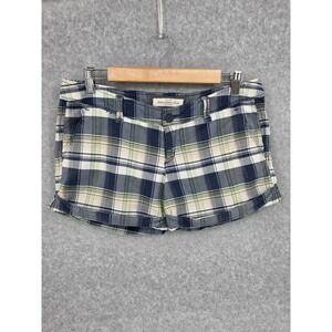 Abercrombie & Fitch Y2K Plaid Cuffed Stretch Mini Shorts 6 Low Rise Blue Preppy